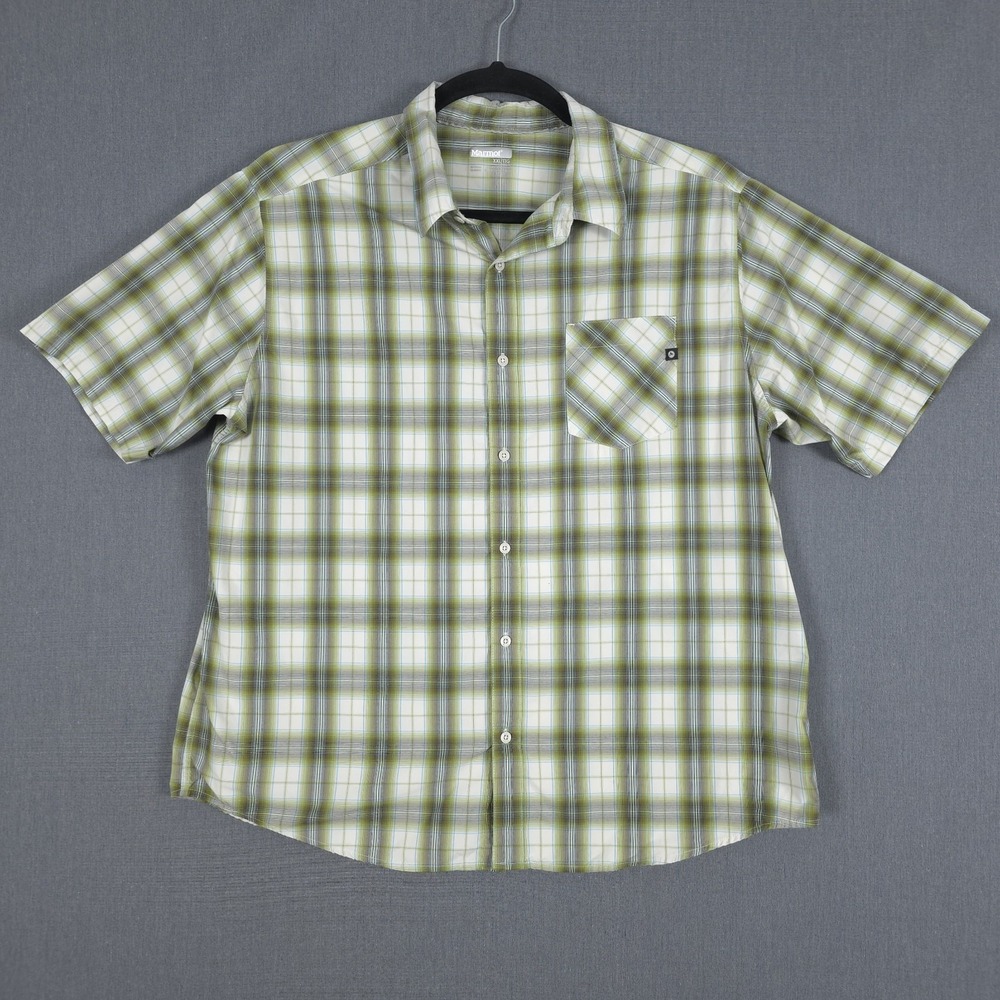 Marmot Trailhead Shirt Mens 2XL Green Plaid Nylon Short Sleeve Button Outdoor